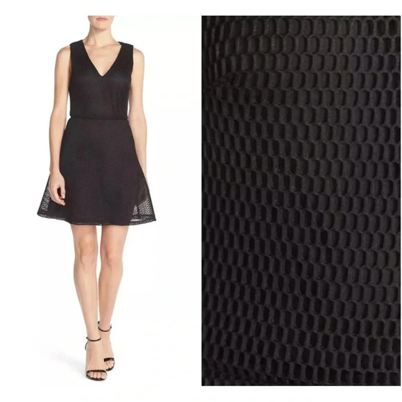 Womens Charles Henry Mesh‎ Net Dress Small Fit Flare V-Neck Sleeveless Black EUC - Picture 1 of 6